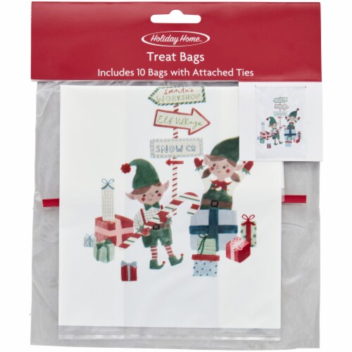Holiday Home™ Treat Bags with Attached Ties - Elves Perspective: front