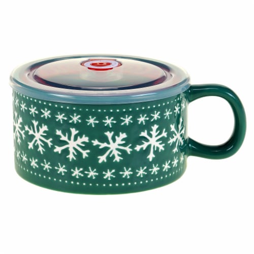 Holiday Home Green Snow Speckle Soup Mug Perspective: front