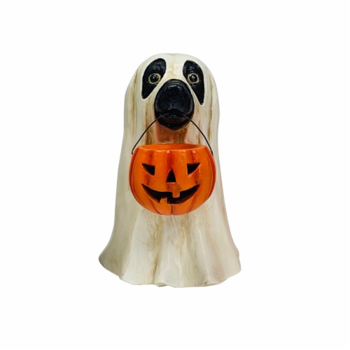 Holiday Home Ghost Dog with Pumpkin Perspective: front