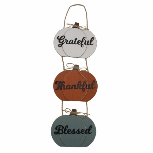 Holiday Home Grateful/Thankful/Blessed Pumpkin Wall Sign Perspective: front