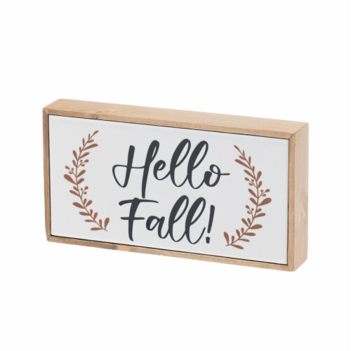 Holiday Home Harvest Blessings Hello Fall Wood Sign Perspective: front