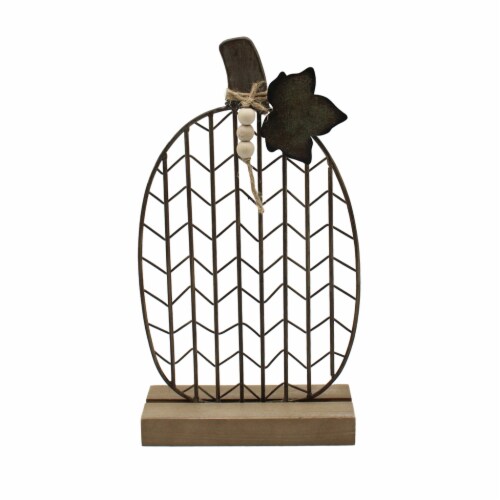 Holiday Home Metal Pumpkin on Stand Decor Perspective: front