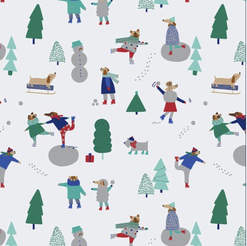 Holiday Home Ice Skating Dogs Gift Wrap - Christmas Perspective: front