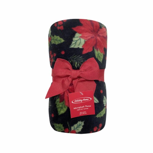 Holiday Home® Christmas Microplush Throw Poinsettia Perspective: front