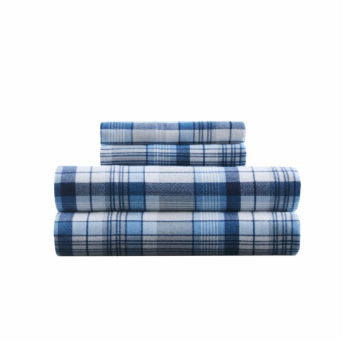HD Design Plaid Flannel King Sheet Set - Blue Perspective: front