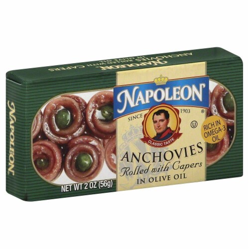 Napoleon Anchovies Rolled with Capers in Olive Oil Perspective: front