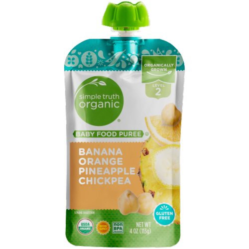 Simple Truth Organic® Banana Orange Pineapple Chickpea Stage 2 Baby Food Puree Perspective: front