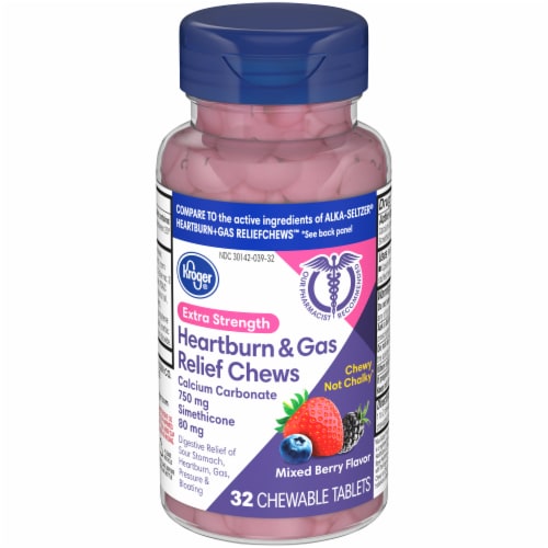 Kroger® Mixed Berry Flavor Extra Strength Heartburn & Gas Relief Chewable Tablets Perspective: front