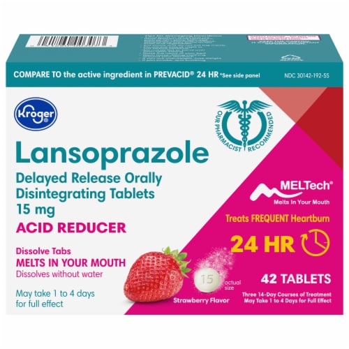 Kroger® Strawberry Flavor Lansoprazole Acid Reducer Tablets Perspective: front