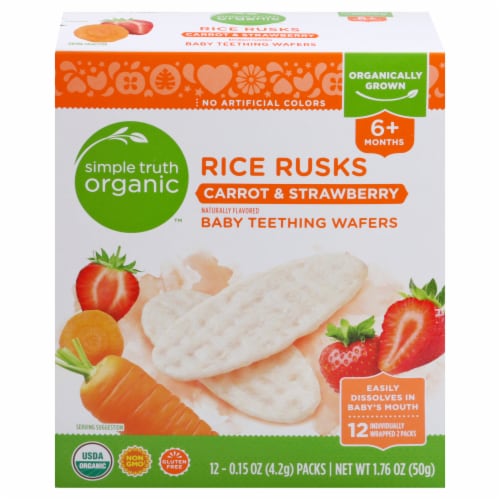 Simple Truth Organic™ Rice Rusks Carrot & Strawberry Baby Teething Wafers Snack Perspective: front