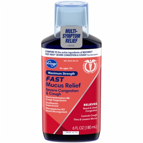 Kroger® Fast Mucus Relief Maximum Strength Severe Congestion & Cough Liquid Perspective: front