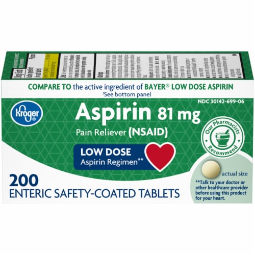 Kroger® Low Dose Aspirin Enteric Safety Coated Tablets 81mg Perspective: front