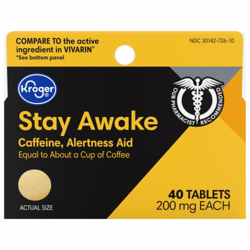 Kroger® Stay Awake Alertness Aid Caffeine Tablets 200mg Perspective: front
