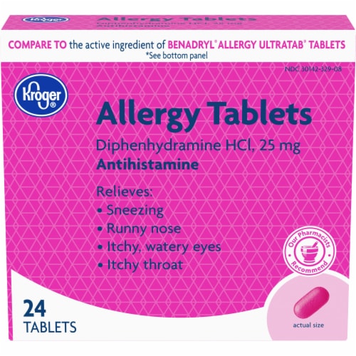 Kroger® Allergy Relief Antihistamine Tablets 25mg Perspective: front