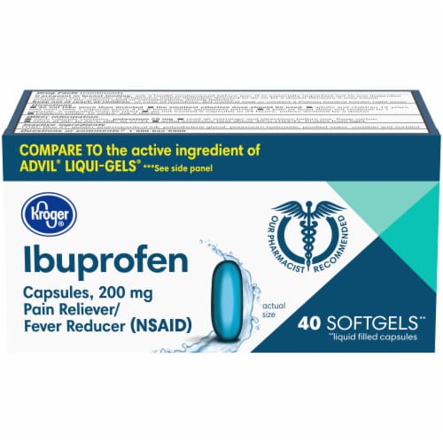 Kroger® Ibuprofen Pain Reliever & Fever Reducer Capsules 200mg Perspective: front