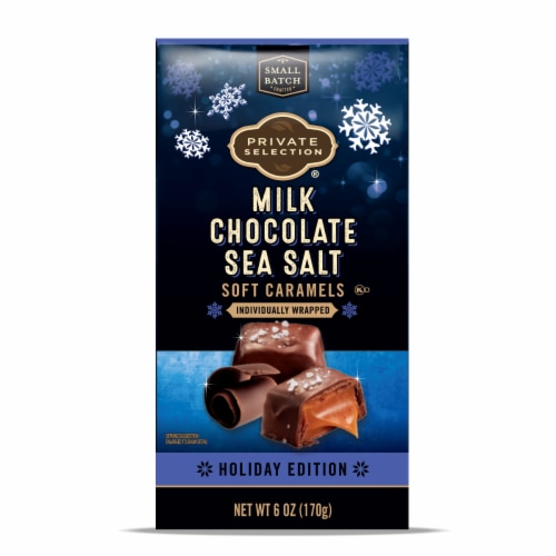 Private Selection® Milk Chocolate Sea Salt Caramels Holiday Candy Bag Perspective: front