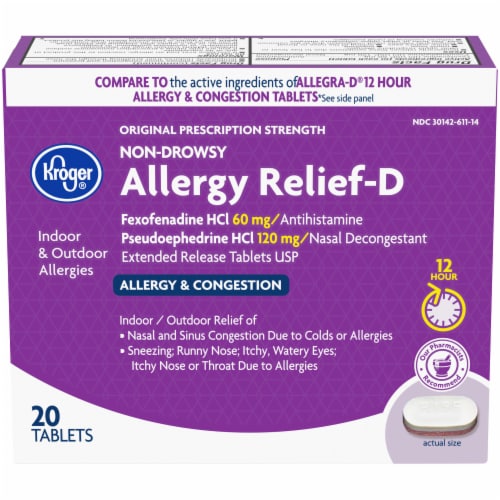 Kroger® Non-Drowsy Allergy Relief-D Tablets 120mg Perspective: front