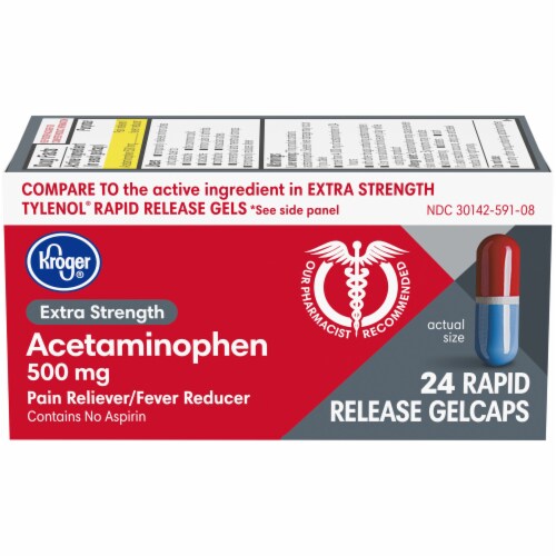 Kroger® Extra Strength Acetaminophen Rapid Release Gelcaps Perspective: front