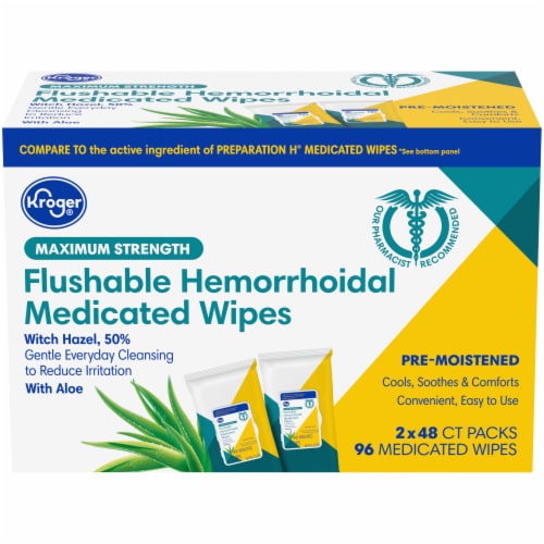 Kroger® Maximum Strength Flushable Hemorrhoidal Medicated Wipes Perspective: front