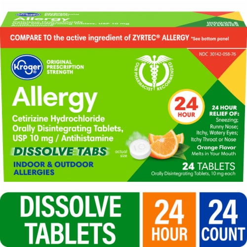 Kroger® Cetirizine HCl 24 Hour Allergy Orange Flavor Dissolve Tablets 10mg Perspective: front