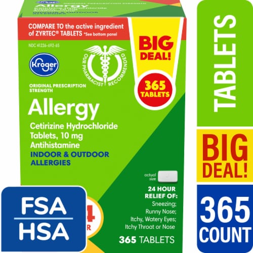 Kroger® Allergy Tablets Cetirizine HCl BIG DEAL! Perspective: front