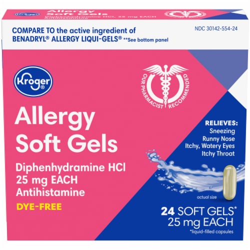 Kroger® Diphenhydramine HCl Dye-Free Allergy Soft Gels 25mg Perspective: front
