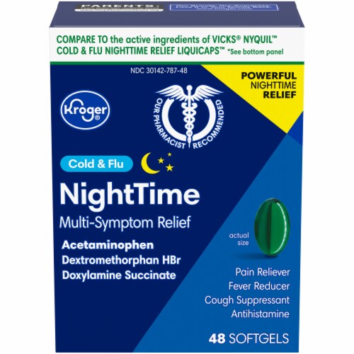Kroger® Non-Drowsy Cold & Flu Nighttime Acetaminophen Caplets Perspective: front