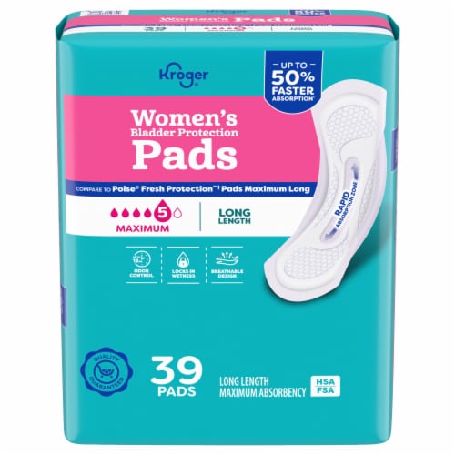 Kroger Adult Incontinence Pads for Women Maximum Absorbency, Long Length,  39 ct - Kroger