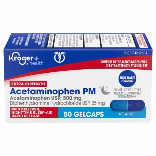 Kroger® Extra Stength Acetaminophen PM Gelcaps 25mg Perspective: front