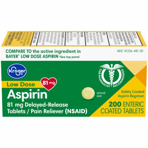 Kroger® Low Dose Aspirin Pain Reliever Tablets 81mg Perspective: front