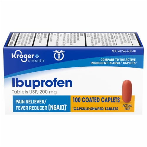 Kroger® Ibuprofen Pain Reliever & Fever Reducer Coated Caplets 200mg Perspective: front