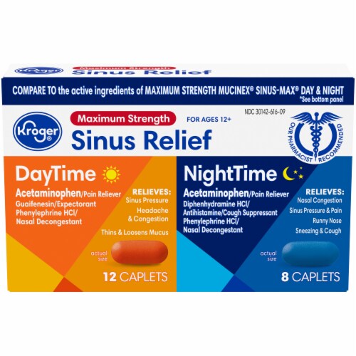 Kroger® Maximum Strength DayTime & NightTime Sinus Relief Caplets Perspective: front