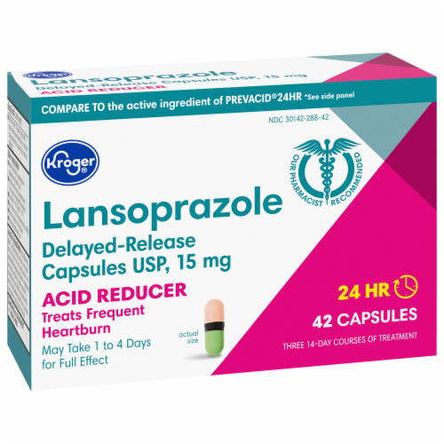Kroger® Lansoprazole 24 Hour Acid Reducer Capsules Perspective: front