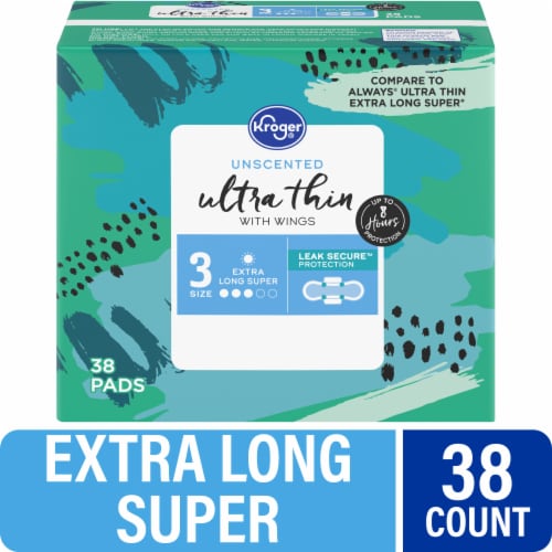 Kroger® Unscented Winged Ultra Thin Extra Long Pads Perspective: front
