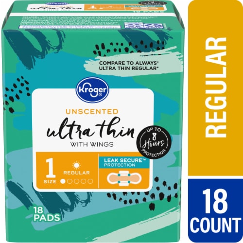 Kroger® Ultra Thin Pads with Wings Regular Size 1 Unscented Perspective: front