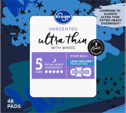 Kroger® Size 5 Unscented Winged Ultra Thin Extra Heavy Overnight Pads, 48  ct - Baker's