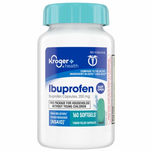 Kroger® Ibuprofen Pain Reliever Softgel Capsules 200 mg Perspective: front