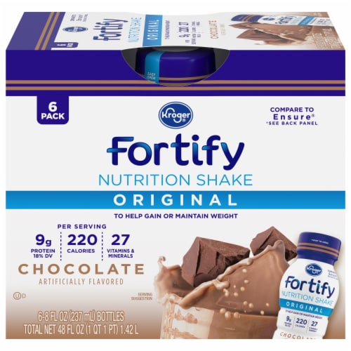 Kroger® Fortify Original Chocolate Nutrition Protein Shake, 6 bottles / 8  fl oz - Foods Co.