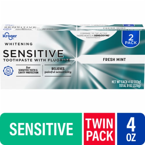 Kroger® Toothpaste for Sensitive Teeth + Extra Whitening, Fresh Mint with Fluoride Perspective: front
