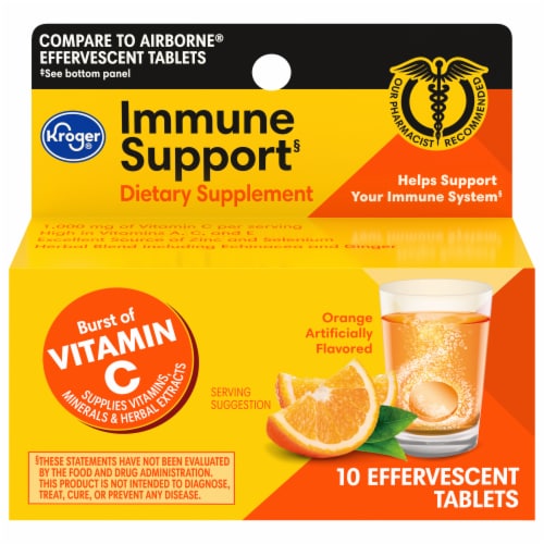 Kroger® Immune Support Orange Flavored Dietary Supplement Effervescent Tablets Perspective: front