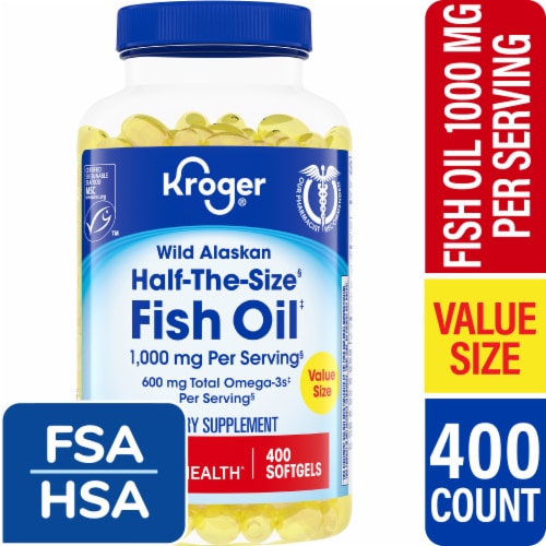 Kroger® Fish Oil Wild Alaskan Softgels 1000mg Perspective: front