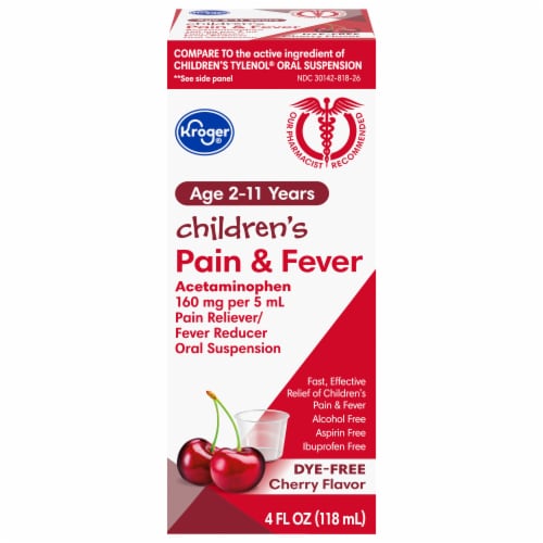 Kroger Children's Pain and Fever Relief Dye Free Cherry Perspective: front