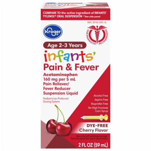 Kroger Infants' Pain and Fever Relief Dye Free Cherry Perspective: front