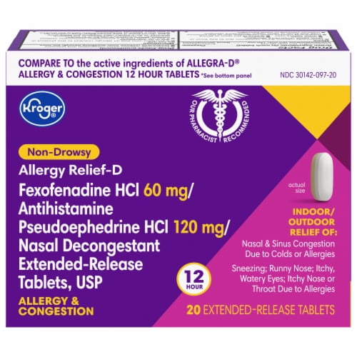 Kroger® Non-Drowsy Fexofenadine HCL & Pseudoephedrine HCL Allergy Relief-D Tablets Perspective: front