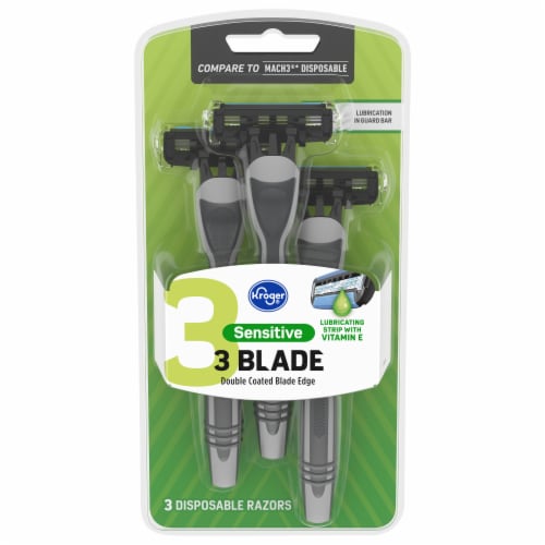 Kroger® Men's 3 Blade Disposable Razors for Sensitive Skin Perspective: front