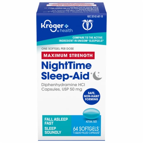 Kroger® Maximum Strength NightTime Sleep-Aid Softgels 50mg Perspective: front