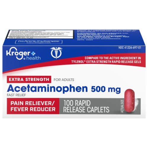 Kroger® Pain Reliever and Fever Reducer Acetaminophen Extra Strength Caplets Perspective: front