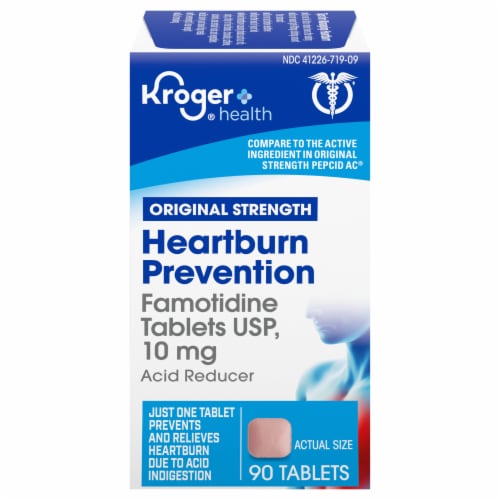 Kroger® Original Strength Heartburn Prevention Acid Reducer Famotidine Tablets Perspective: front