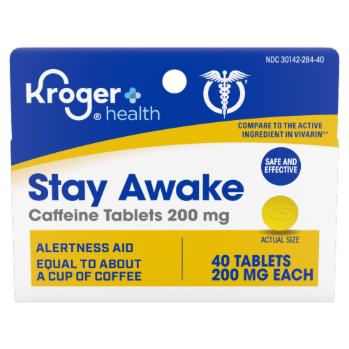 Kroger® Stay Awake Caffeine Tablets 200 mg Perspective: front