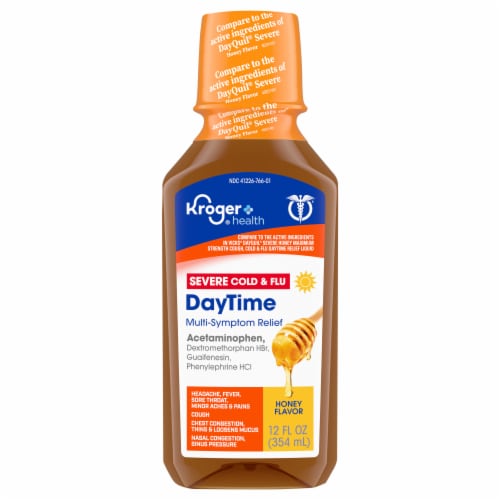Kroger® Health Daytime Multi-Symptom Relief Honey Flavor Severe Cold & Flu Perspective: front